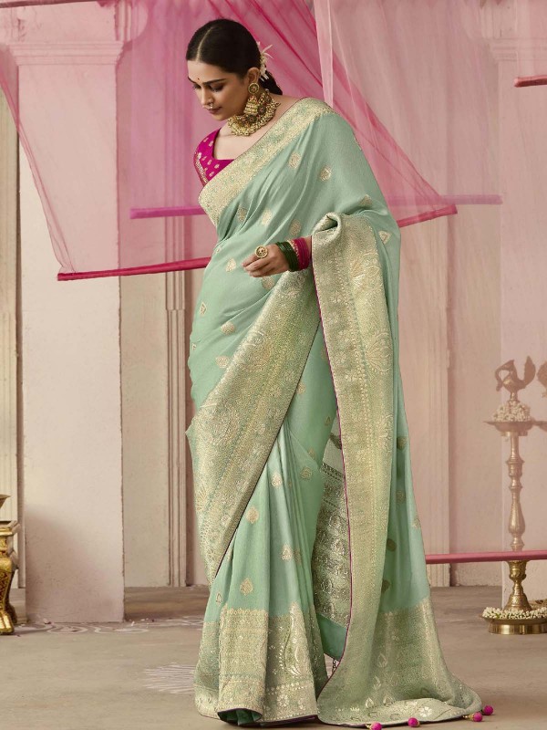 Light Aqua Dola Viscose Silk Saree